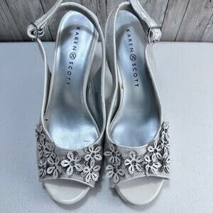 New Karen Scott Bronaa Sandals Women‎ 6 Silver Peep Toe Slingback Classic Pump
